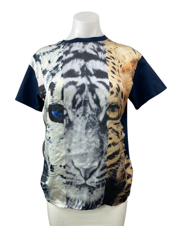 Alberto Makali Tops - Alberto Makali Women's Blue Tiger Print Short Sleeve Crew T Shirt Tee Top Size S